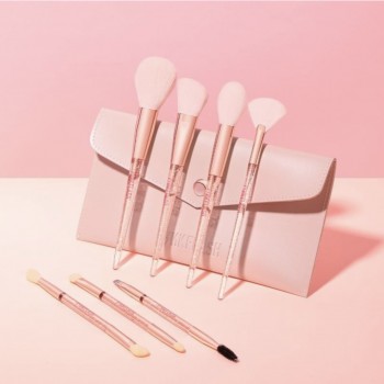 夢幻仙女棒化妝掃套裝 - 7支粉紅少女心套裝連化妝包