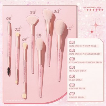 夢幻仙女棒化妝掃套裝 - 7支粉紅少女心套裝連化妝包